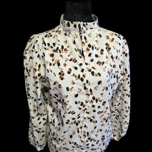 SHEIN White and Brown Printed Blouse